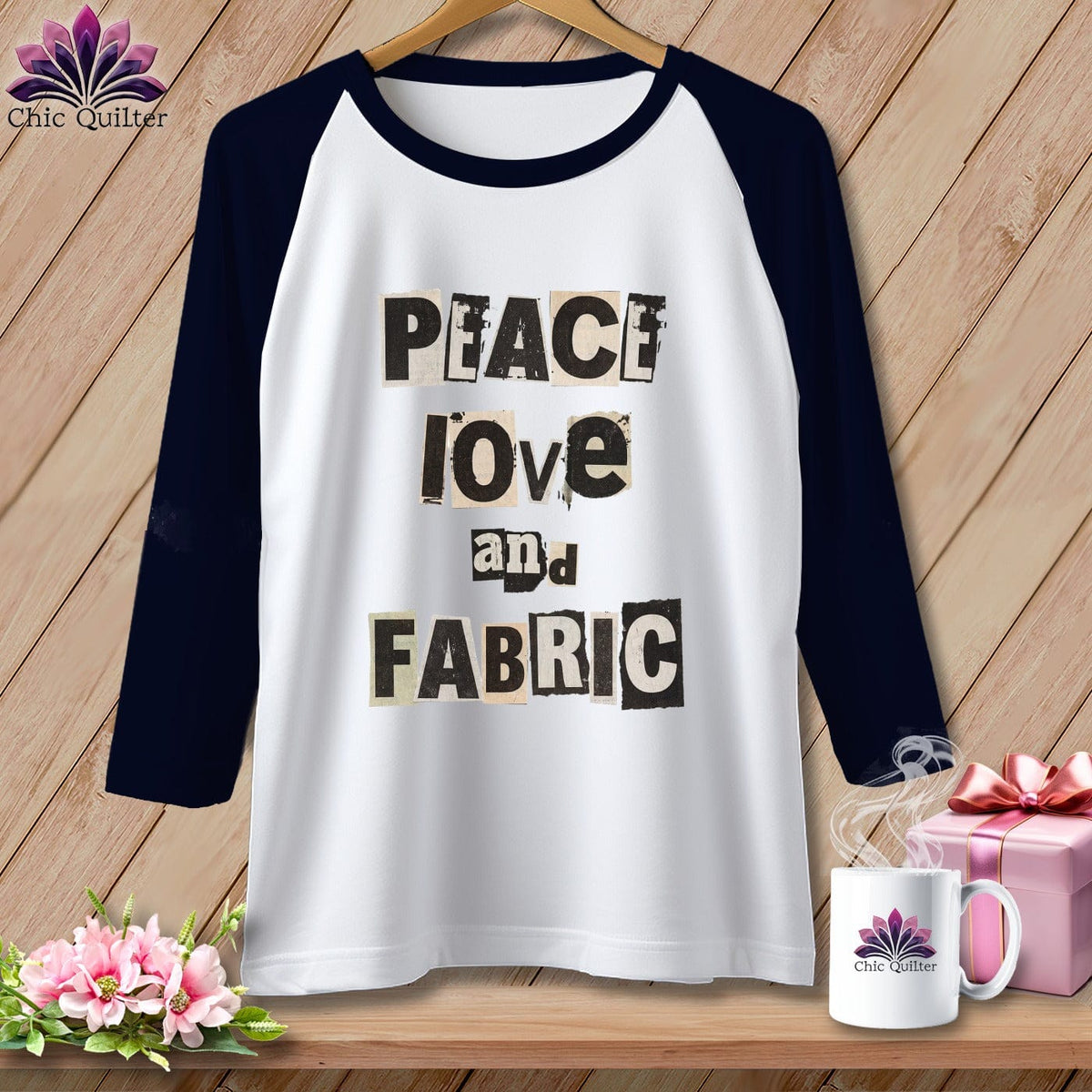 MyDesigns Physical Item XS / White/Navy Peace Love and Fabric ~ Raglan Tee