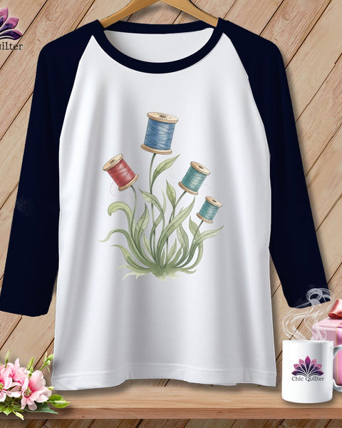 MyDesigns Physical Item XS / White/Navy Spool Blooms ~ Raglan Tee