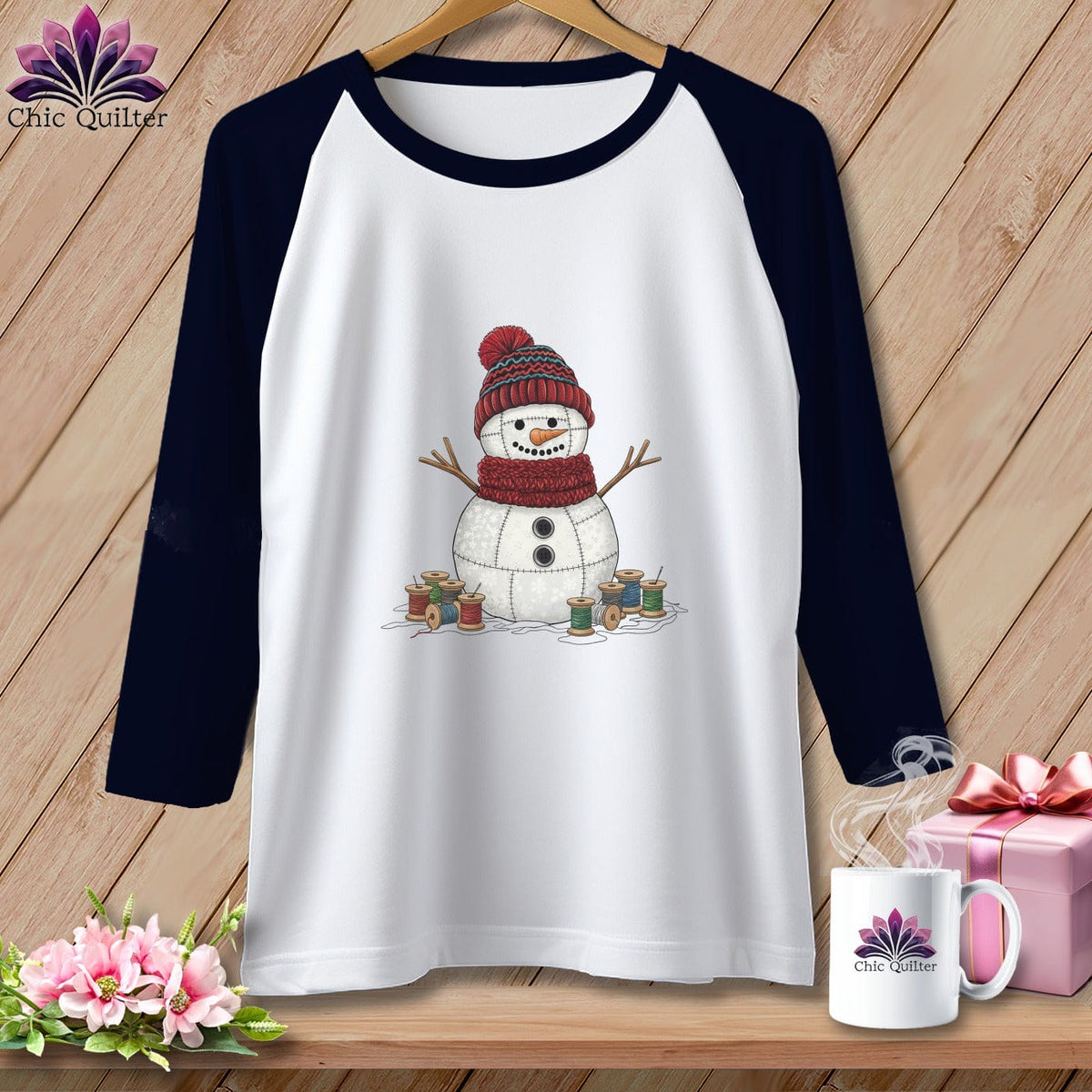 MyDesigns Physical Item XS / White/Navy The Quilted Snowman ~ Raglan Tee