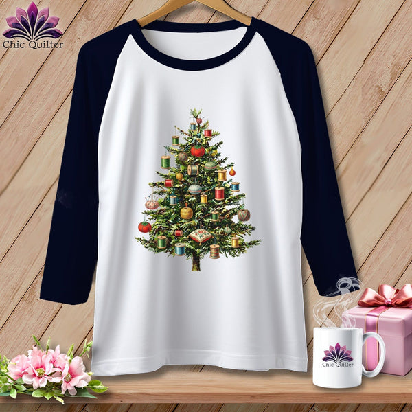 MyDesigns Physical Item XS / White/Navy The Quilter’s Christmas Tree ~ Raglan Tee