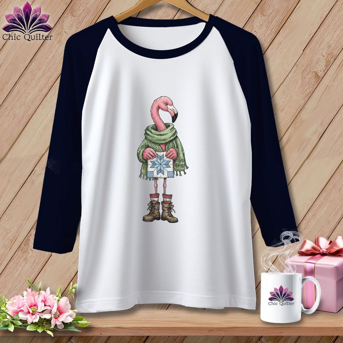 MyDesigns Physical Item XS / White/Navy The Starry ~ Eyed Flamingo Quilter ~ Raglan Tee