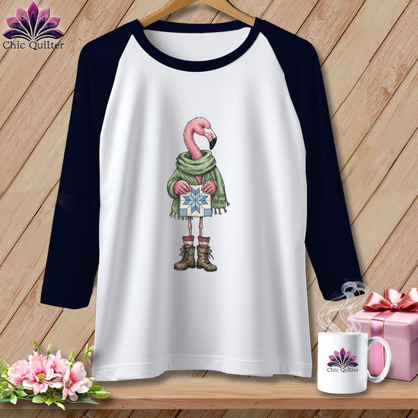 MyDesigns Physical Item XS / White/Navy The Starry ~ Eyed Flamingo Quilter ~ Raglan Tee