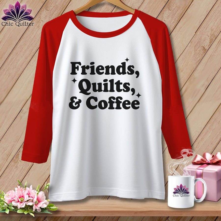 MyDesigns Physical Item XS / White/Red Friends, Quilts & Coffee ~ Raglan Tee
