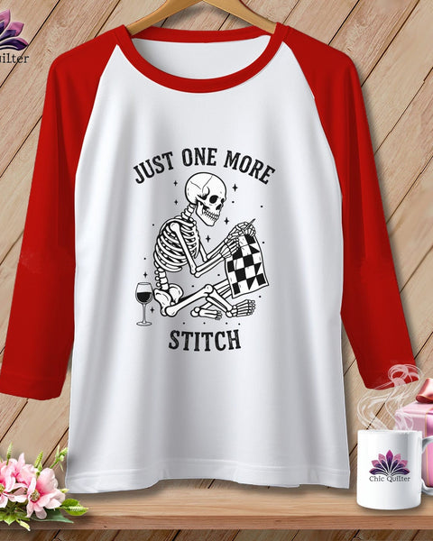 MyDesigns Physical Item XS / White/Red Just One More Stitch ~ Raglan Tee
