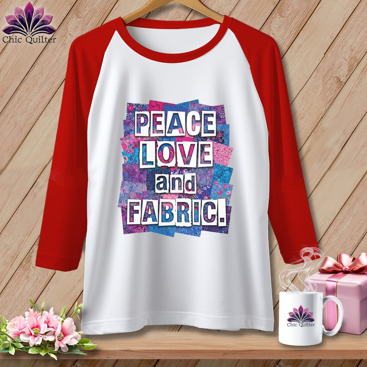 MyDesigns Physical Item XS / White/Red Peace Love and Fabric ~ Raglan Tee