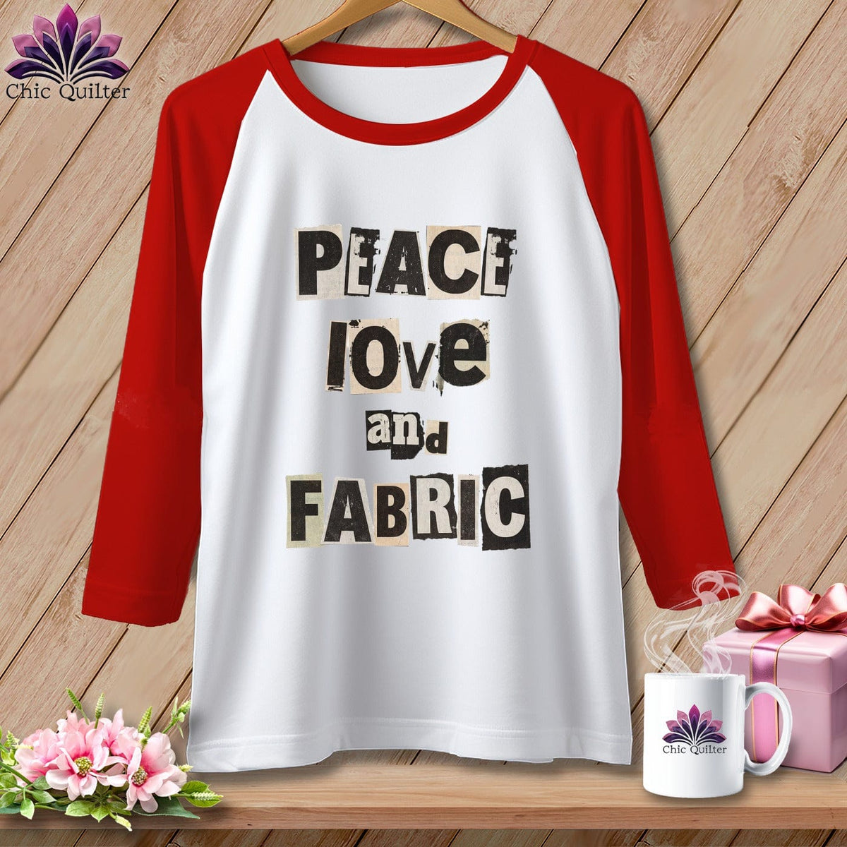 MyDesigns Physical Item XS / White/Red Peace Love and Fabric ~ Raglan Tee