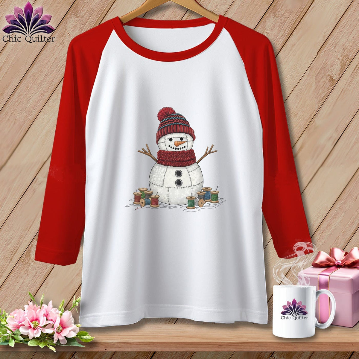 MyDesigns Physical Item XS / White/Red The Quilted Snowman ~ Raglan Tee