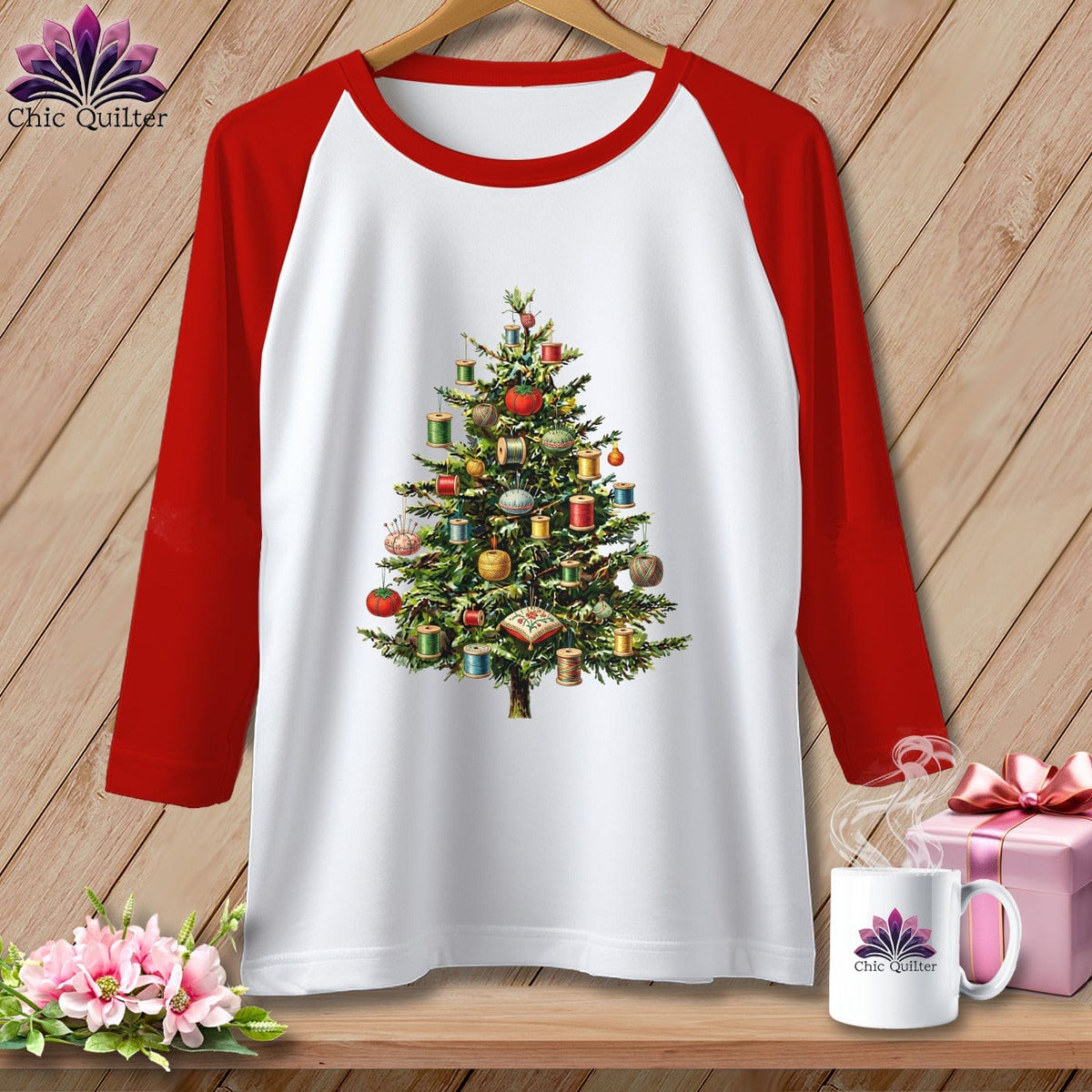 MyDesigns Physical Item XS / White/Red The Quilter’s Christmas Tree ~ Raglan Tee