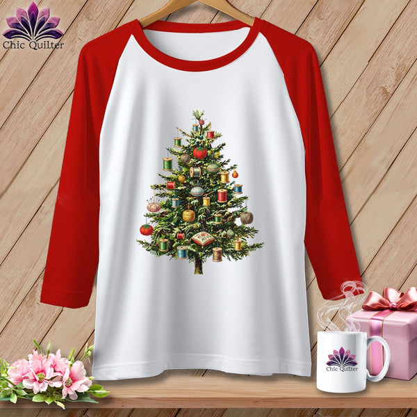 MyDesigns Physical Item XS / White/Red The Quilter’s Christmas Tree ~ Raglan Tee