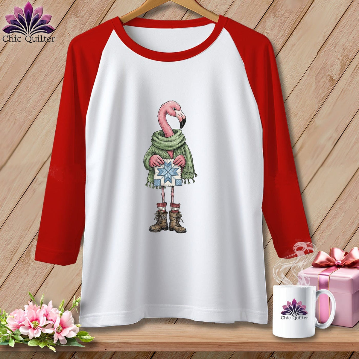 MyDesigns Physical Item XS / White/Red The Starry ~ Eyed Flamingo Quilter ~ Raglan Tee