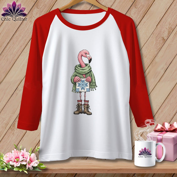 MyDesigns Physical Item XS / White/Red The Starry ~ Eyed Flamingo Quilter ~ Raglan Tee