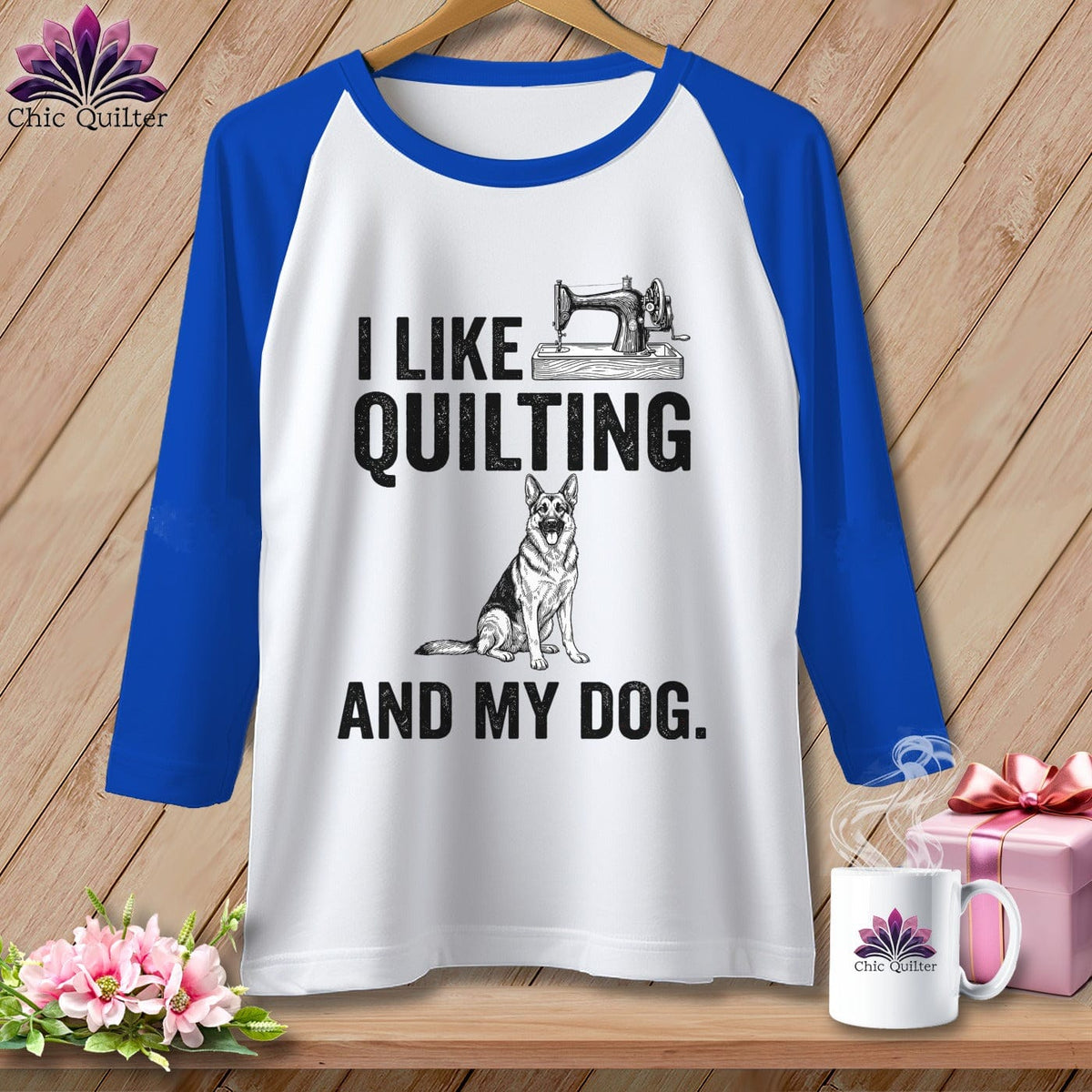 MyDesigns Physical Item XS / White/True Royal I Like Quilting and My German Shepard ~ Raglan Tee