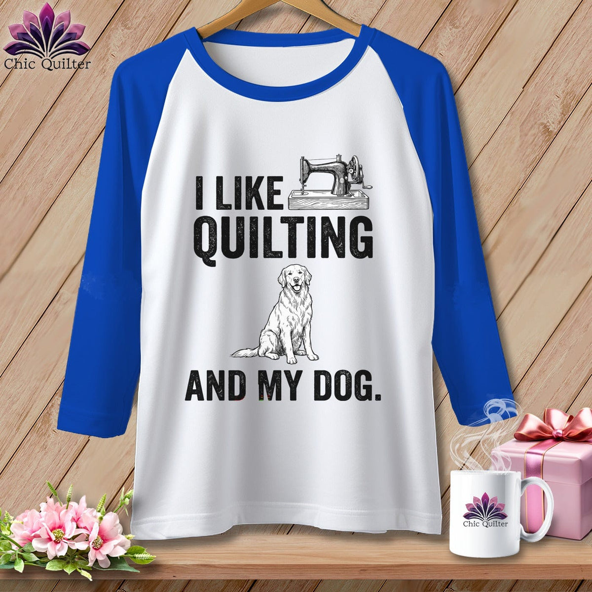 MyDesigns Physical Item XS / White/True Royal I Like Quilting and My Golden ~ Raglan Tee