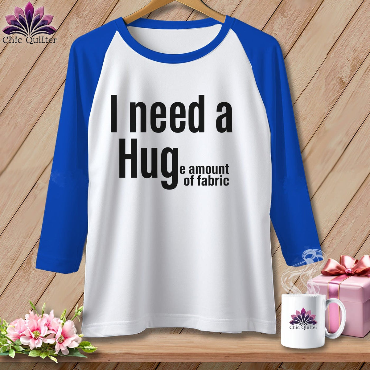 MyDesigns Physical Item XS / White/True Royal I Need a Hug(e Amount of Fabric) ~ Raglan Tee
