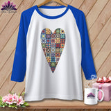 MyDesigns Physical Item XS / White/True Royal Patchwork Heart ~ Raglan Tee