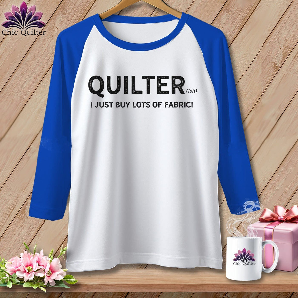 MyDesigns Physical Item XS / White/True Royal Quilter(ish) ~ I Just Buy Lots of Fabric! ~ Raglan Tee