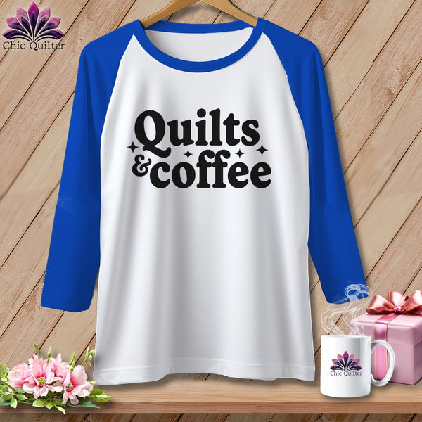 MyDesigns Physical Item XS / White/True Royal Quilts & Coffee ~ Raglan Tee