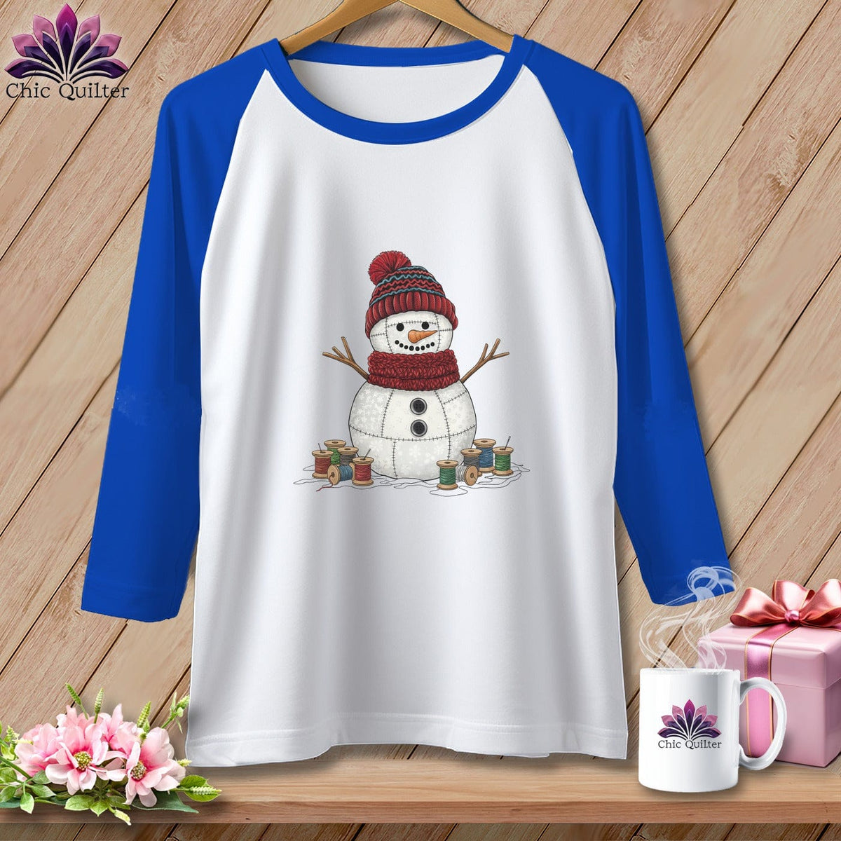 MyDesigns Physical Item XS / White/True Royal The Quilted Snowman ~ Raglan Tee