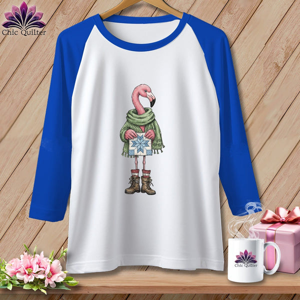 MyDesigns Physical Item XS / White/True Royal The Starry ~ Eyed Flamingo Quilter ~ Raglan Tee