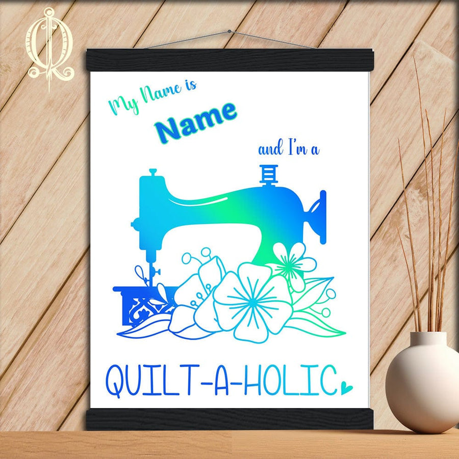 Chic Quilter Print Material Black Frame Wall Hanger Customized Quilt-a-Holic Tropical Seas Colorway ~ Premium 12" x 16"  Matte Paper Poster with Hanger