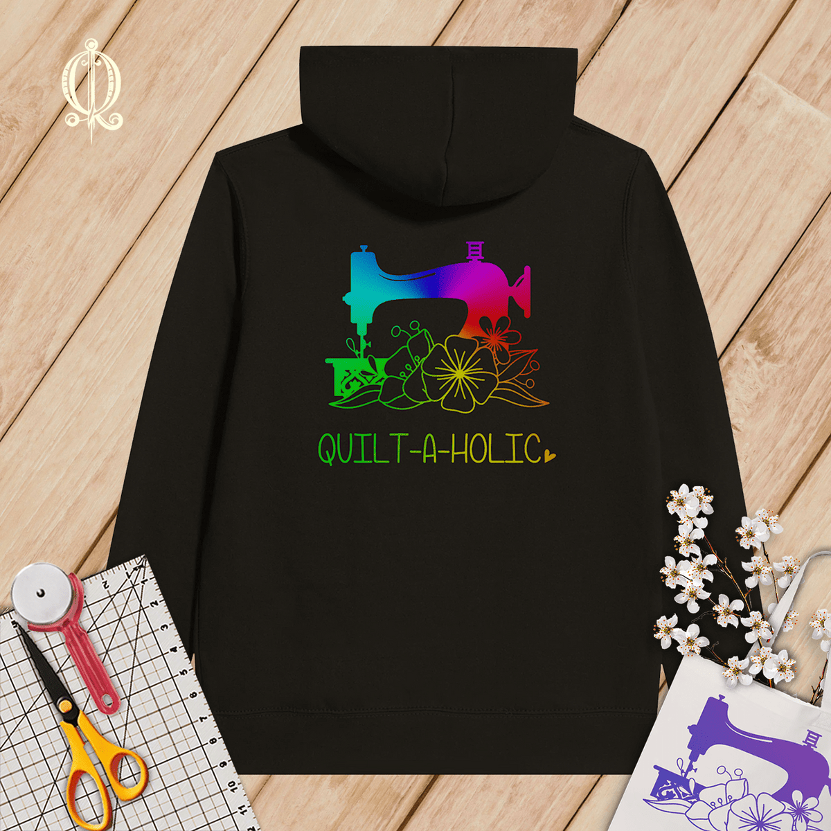 Chic Quilter Print Material Black / S Custom Quilt-a-Holic Front & Back Rainbow  ~ Premium Zip Hoodies