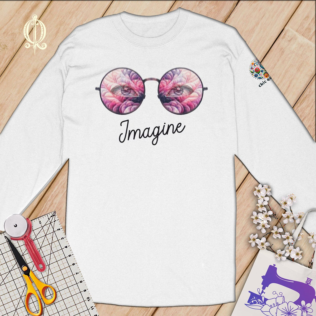 MyDesigns S / Ash Imagine Quilt Reflection in Pink ~Limited Edition Long Sleeve Tee