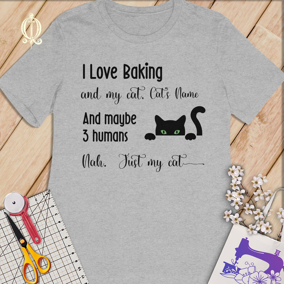 MyDesigns S / Athletic Heather Customized I Love Baking T-Shirt: Personalized with your Cat's Name!