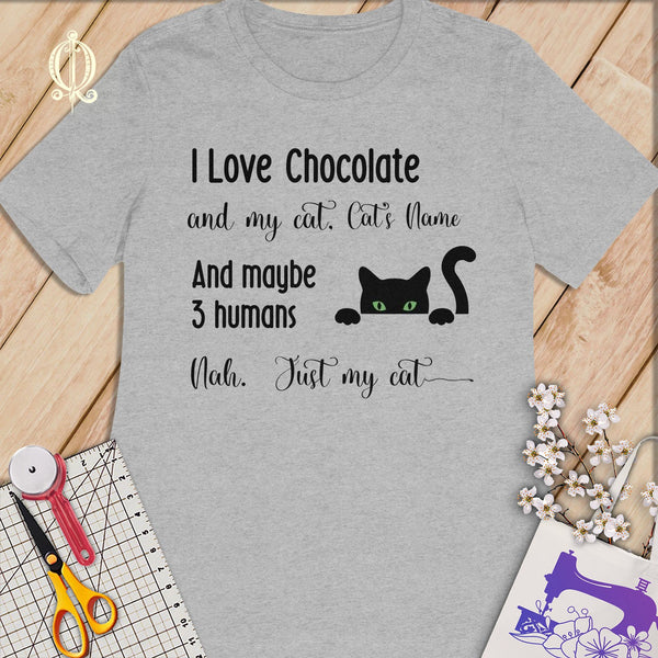 MyDesigns S / Athletic Heather Customized I Love Chocolate T-Shirt: Personalized with your Cat's Name!