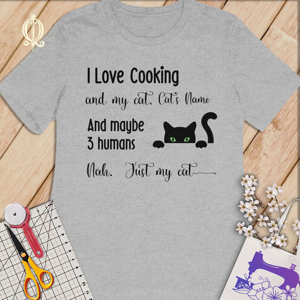 MyDesigns S / Athletic Heather Customized I Love Cooking T-Shirt: Personalized with your Cat's Name!