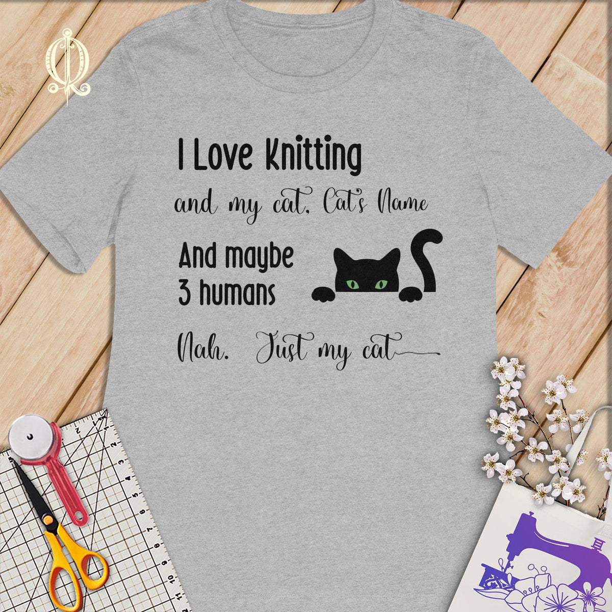 MyDesigns S / Athletic Heather Customized I Love Knitting T-Shirt: Personalized with your Cat's Name!