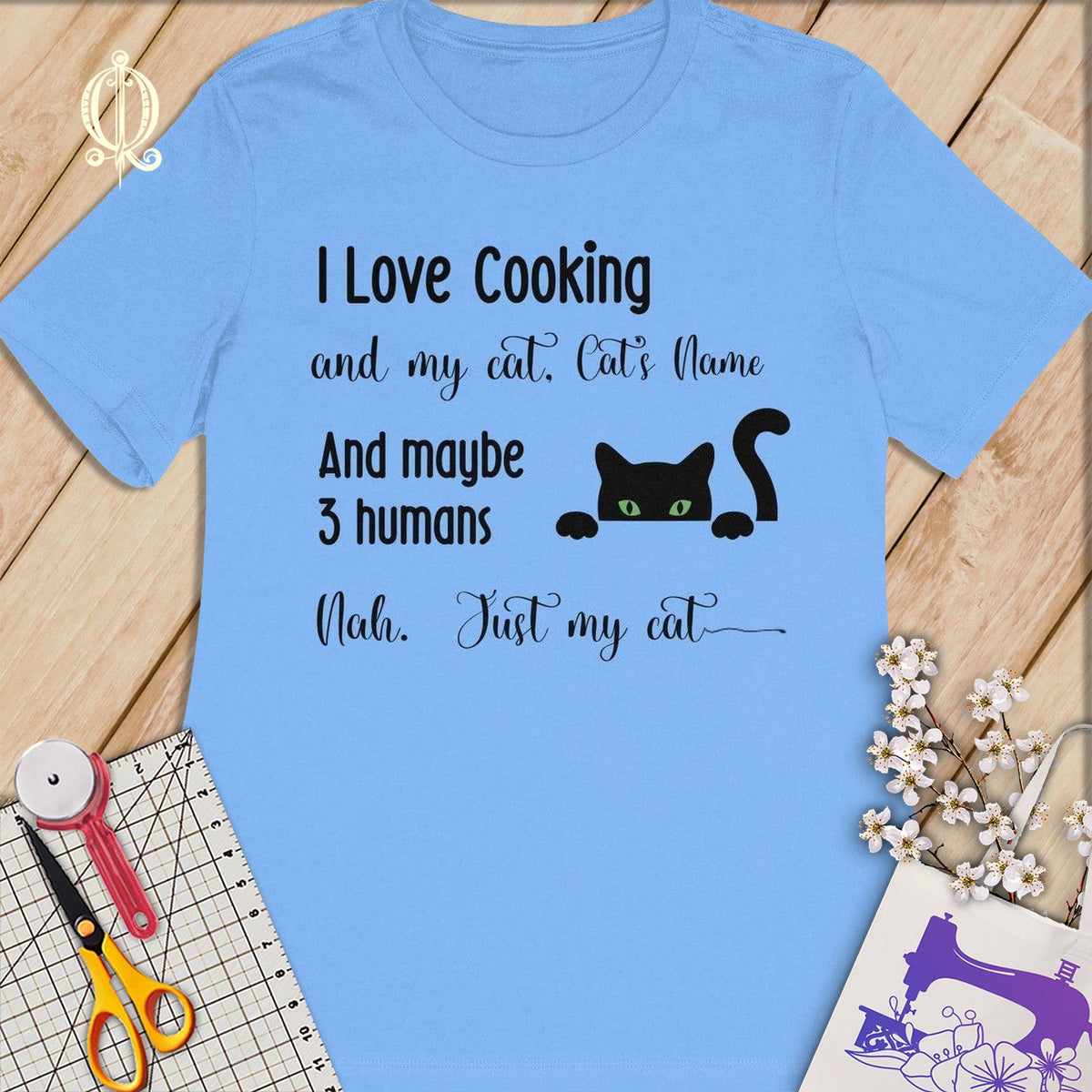 MyDesigns S / Carolina Blue Customized I Love Cooking T-Shirt: Personalized with your Cat's Name!