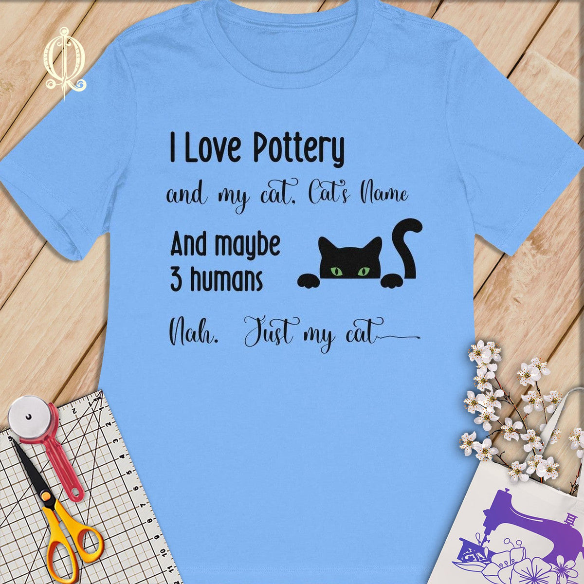 MyDesigns S / Carolina Blue Customized I Love Pottery T-Shirt: Personalized with your Cat's Name!