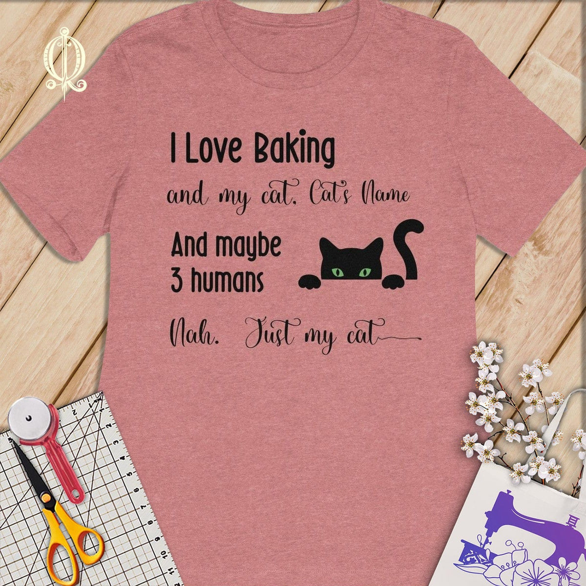 MyDesigns S / Heather Mauve Customized I Love Baking T-Shirt: Personalized with your Cat's Name!