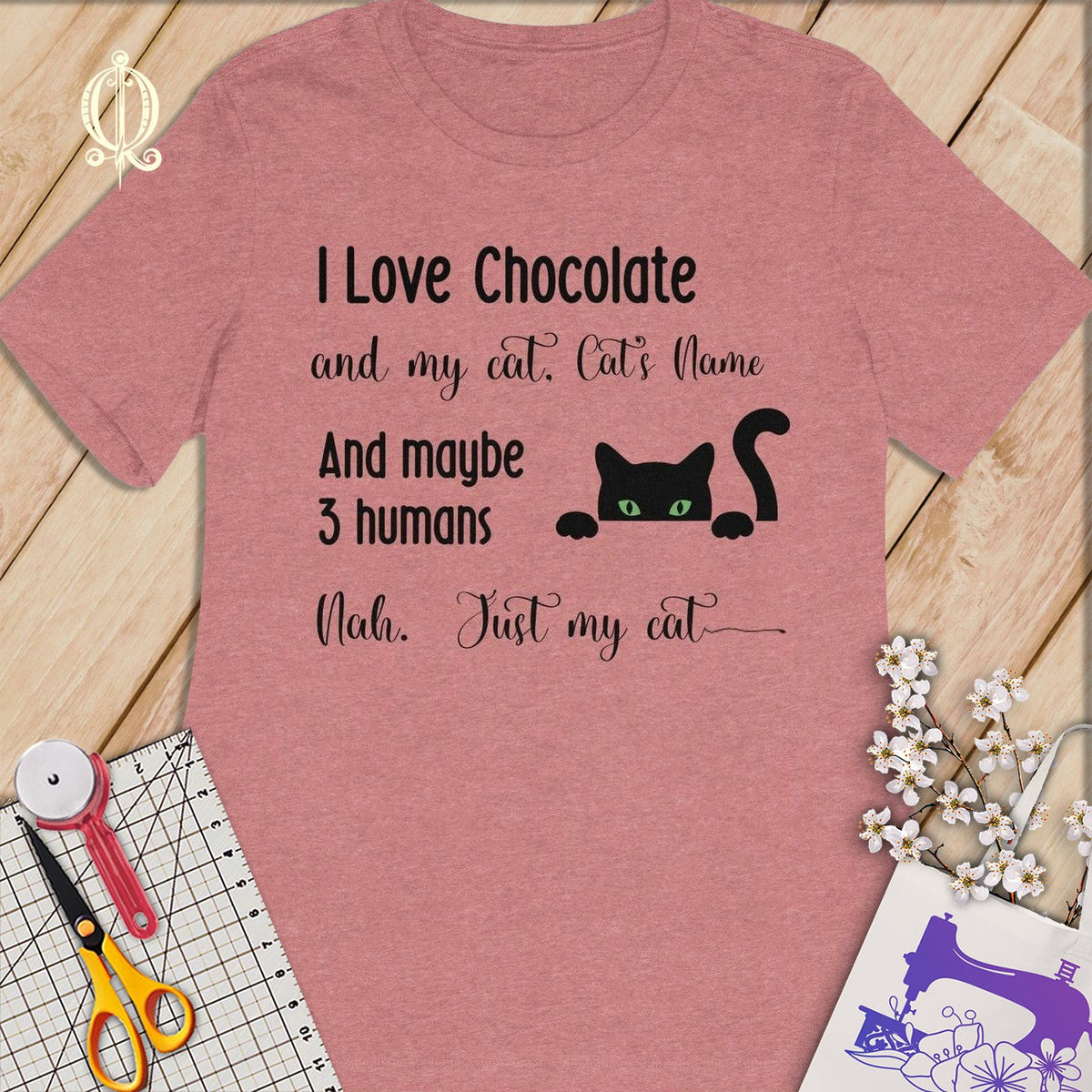 MyDesigns S / Heather Mauve Customized I Love Chocolate T-Shirt: Personalized with your Cat's Name!