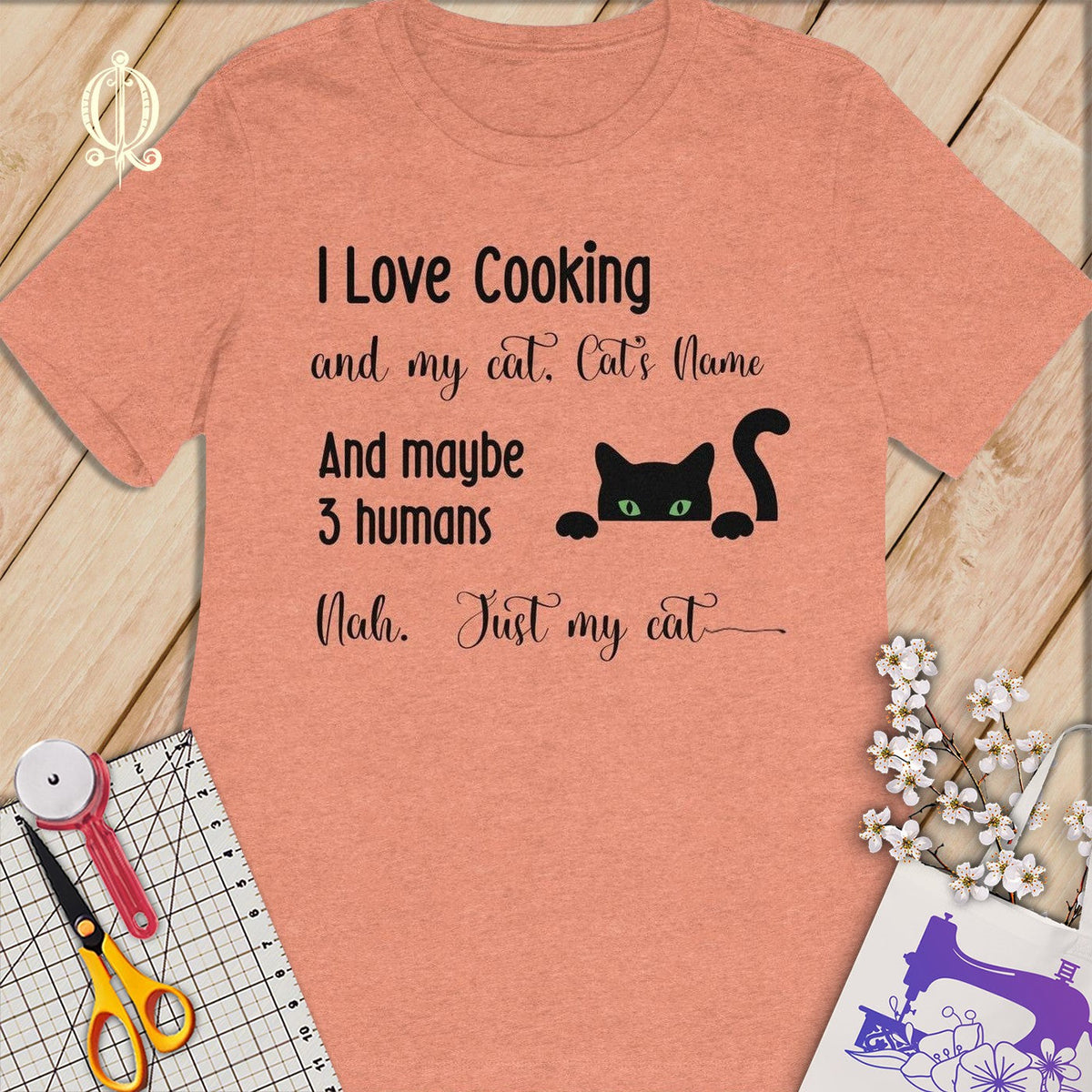 MyDesigns S / Heather Sunset Customized I Love Cooking T-Shirt: Personalized with your Cat's Name!