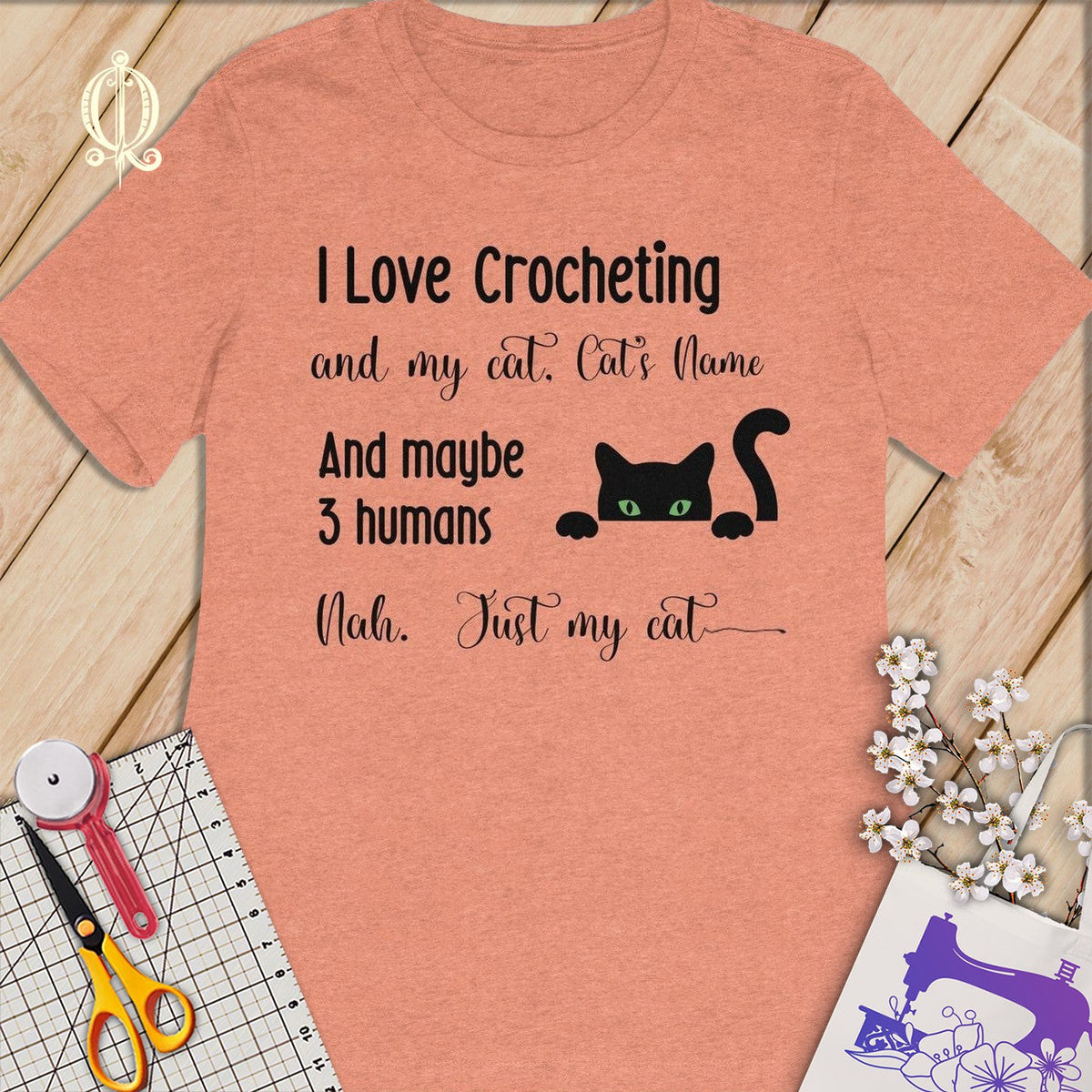 MyDesigns S / Heather Sunset Customized I Love Crocheting T-Shirt: Personalized with your Cat's Name!