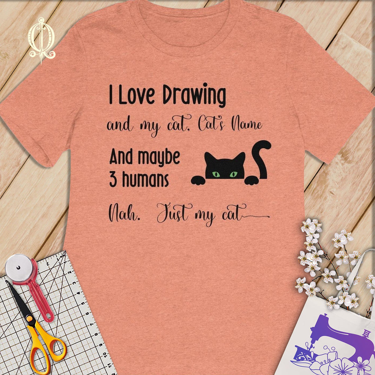 MyDesigns S / Heather Sunset Customized I Love Drawing T-Shirt: Personalized with your Cat's Name!