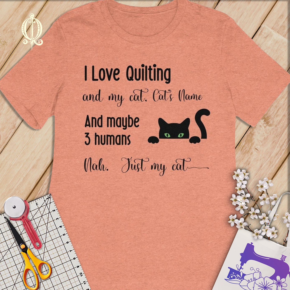 MyDesigns S / Heather Sunset Customized I Love Quilting T-Shirt: Personalized with your Cat's Name!