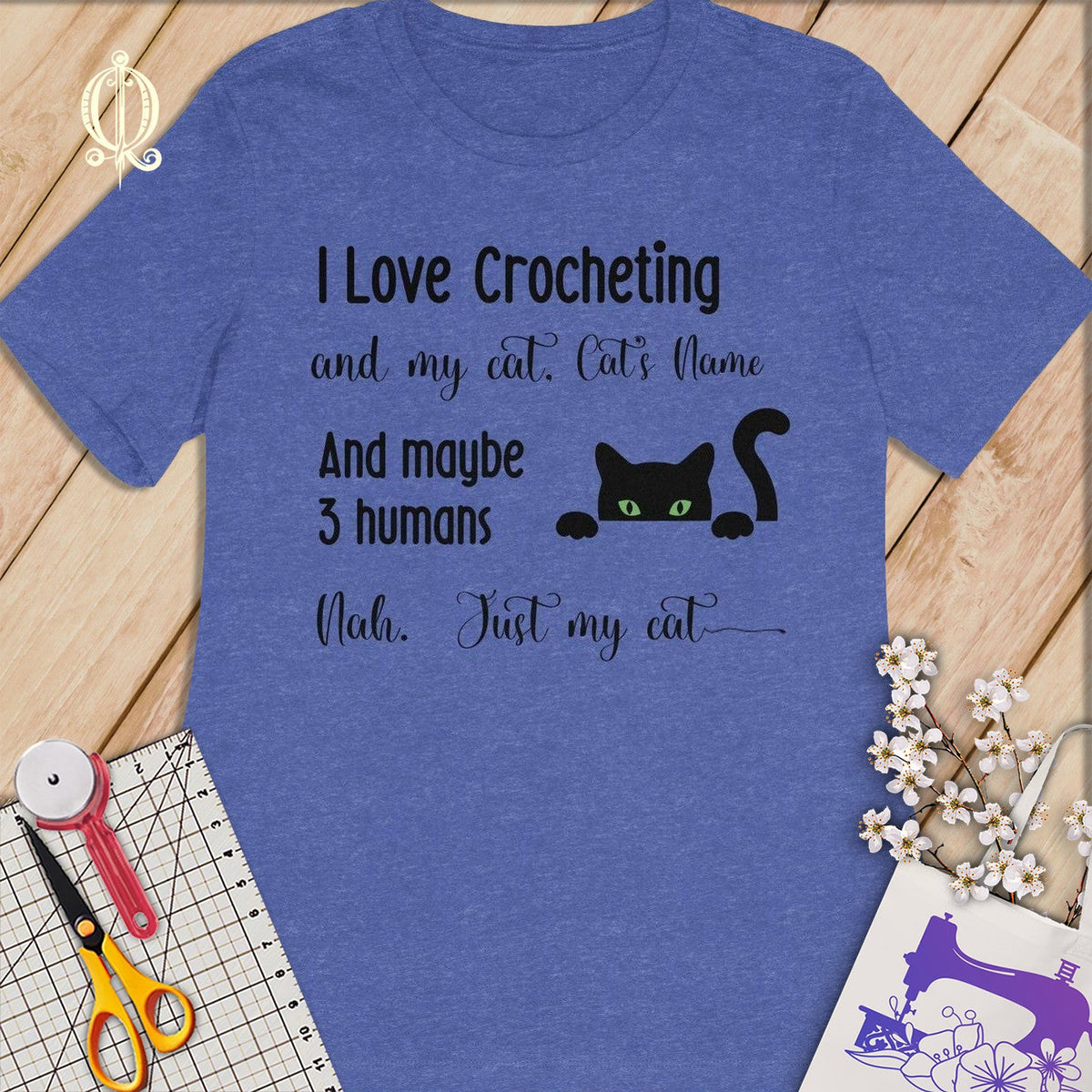 MyDesigns S / Heather True Royal Customized I Love Crocheting T-Shirt: Personalized with your Cat's Name!