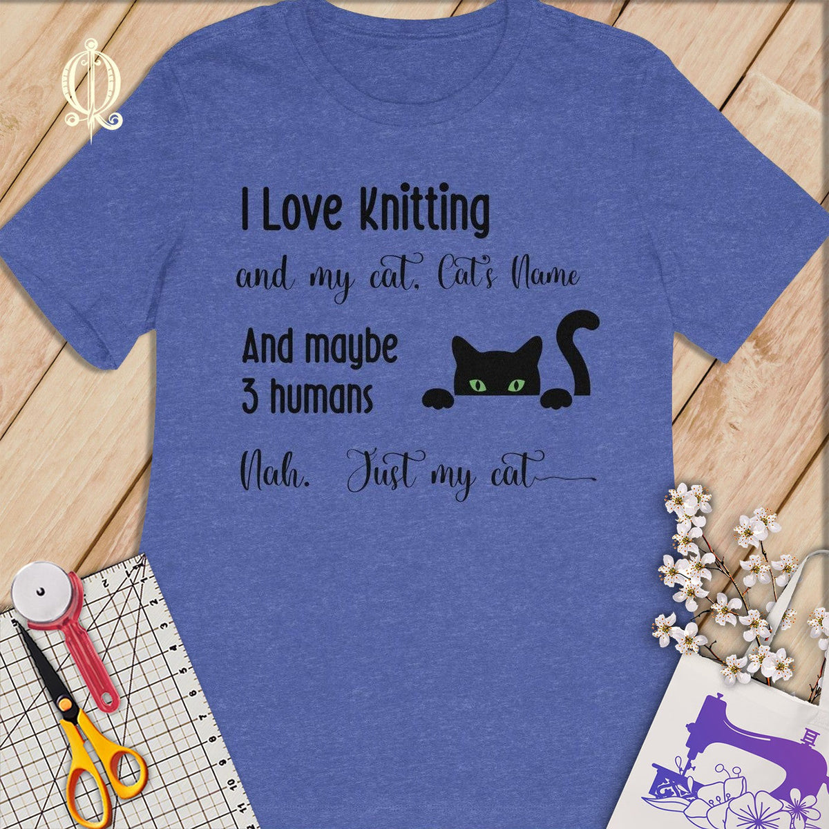 MyDesigns S / Heather True Royal Customized I Love Knitting T-Shirt: Personalized with your Cat's Name!