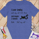 MyDesigns S / Heather True Royal Customized I Love Sewing T-Shirt: Personalized with your Cat's Name!