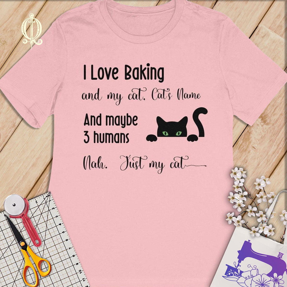 MyDesigns S / Pink Customized I Love Baking T-Shirt: Personalized with your Cat's Name!