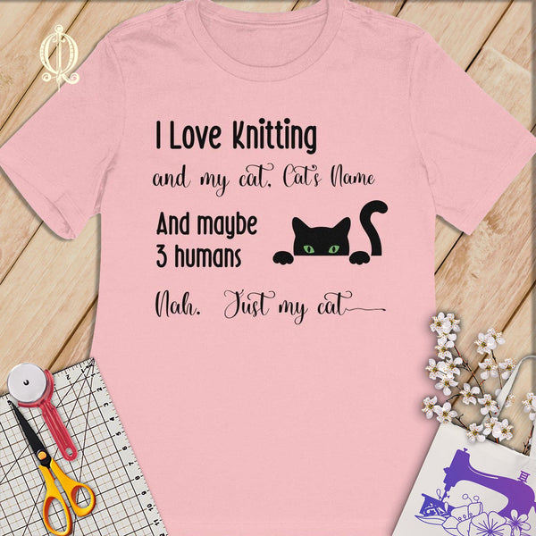 MyDesigns S / Pink Customized I Love Knitting T-Shirt: Personalized with your Cat's Name!