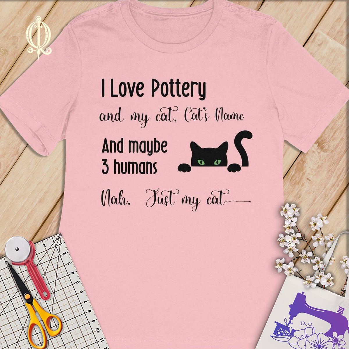 MyDesigns S / Pink Customized I Love Pottery T-Shirt: Personalized with your Cat's Name!