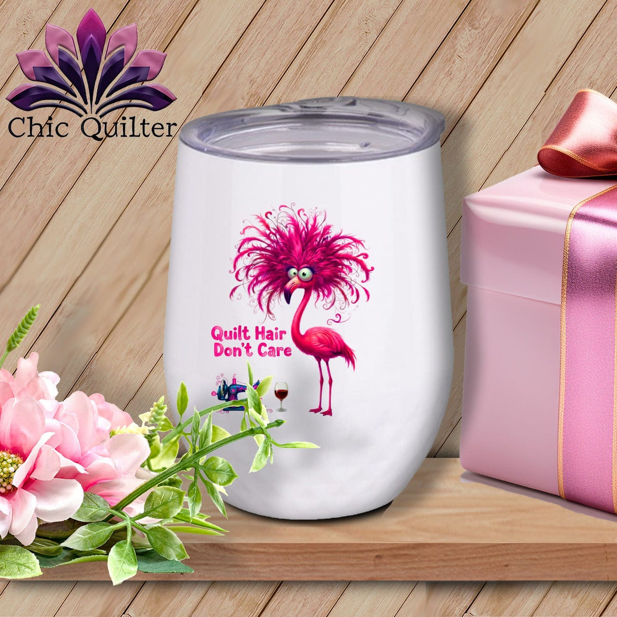 MyDesigns Wine Tumbler 12 oz / White Featherina Stitché ~ Wine Sipper