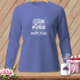 Long sleeve t-shirt with stacked quilts graphic and 