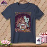 T-shirt with fortune teller, ghost, and text 