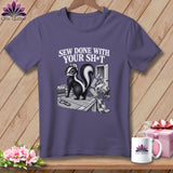 Skunk on cutting mat with fabric and text 