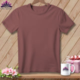 Mauve t-shirt with Chic Quilter logo on mug and gift box.