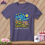 T-shirt with Van Gogh's Starry Night reimagined with quilts and the text 